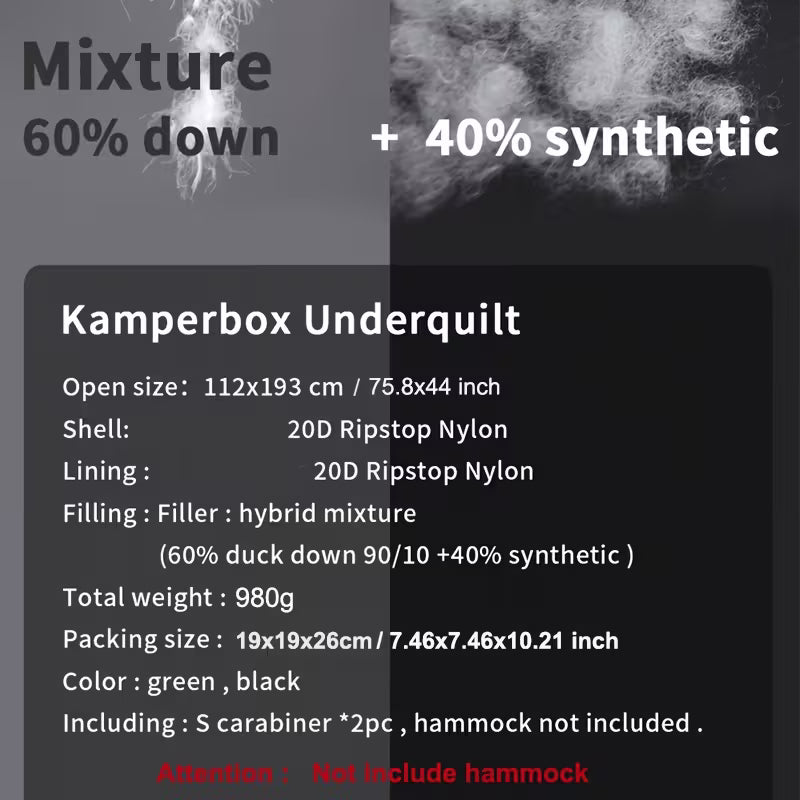 Kamperbox Synthetic & Down Hybrid Hammock Underquilt Black